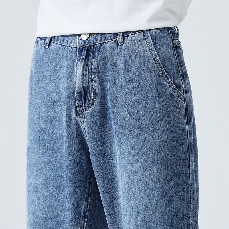 2024 New Style Summer Thin Lyocell Jeans for Men Youth Loose Straight Straight and Versatile Drapey Wide Leg Pants Korea