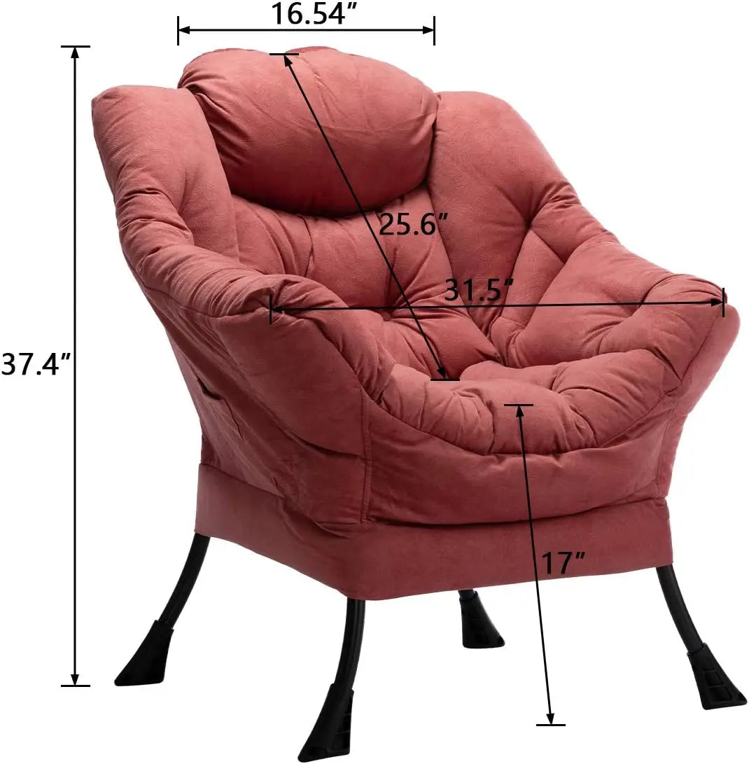 Fabric Large Lazy Chair, Accent Reading Chair, Cozy Lounge Chair with Armrest, Leisure Sofa Chair for Living Room