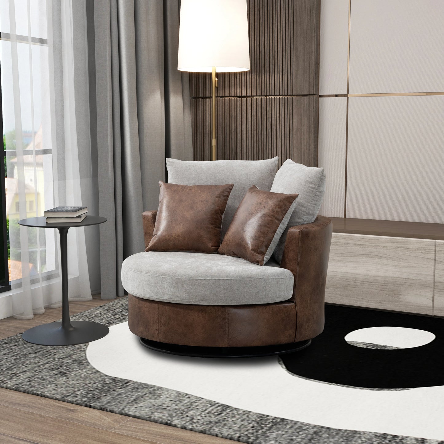 42.2"W Swivel Accent Barrel Chair and Sofa With 4 Pillows 360 Degree Swivel Round Sofa Oversized Arm Chair Cozy Club Chair