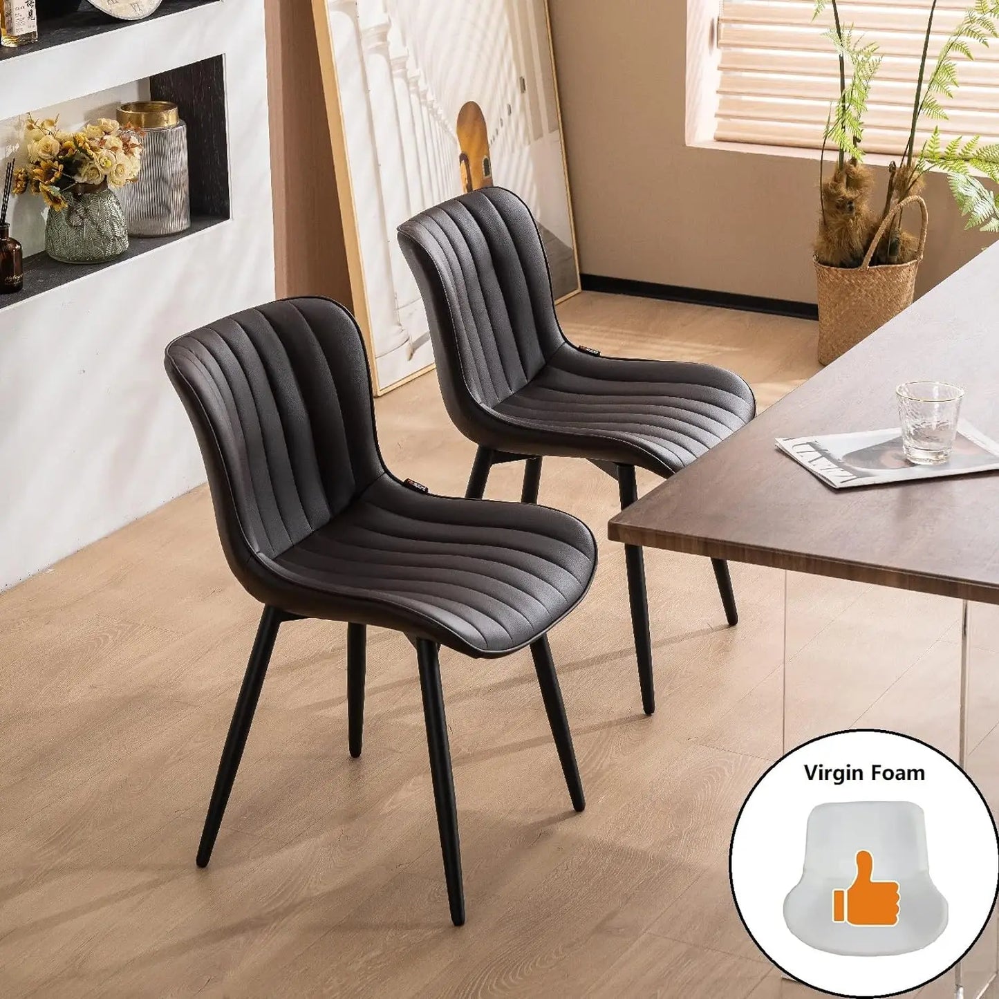 YOUNUOKE Brown Dining Chairs Set of 2 Upholstered Mid Century Modern Kitchen Chairs Armless Faux Leather Accent Guest
