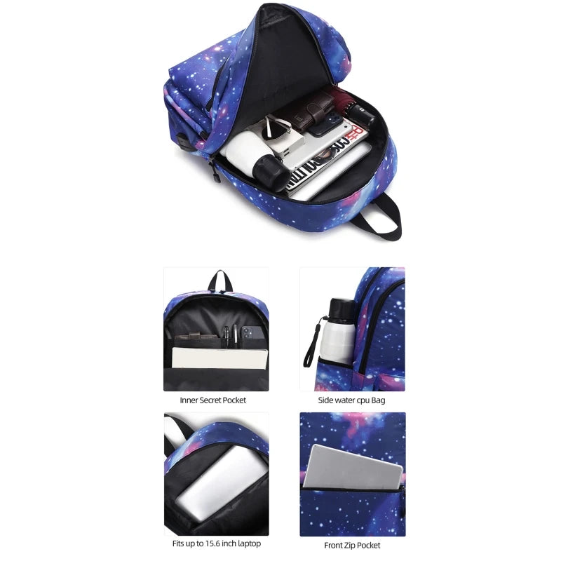 for Galaxy Backpack Bookbag for School College Laptop Travel Student Multi Compartment with USB Charging Port Anti theft