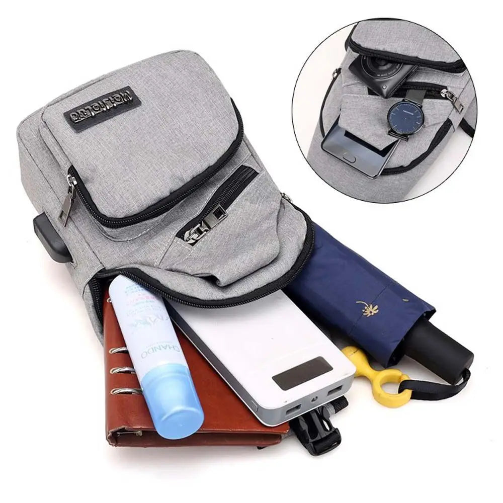 Casual Women Sport Small Bag Safety Pocket Earphone USB Charging Men's Chest Bag Sling Backpack Crossbody Bag Outdoor Bags