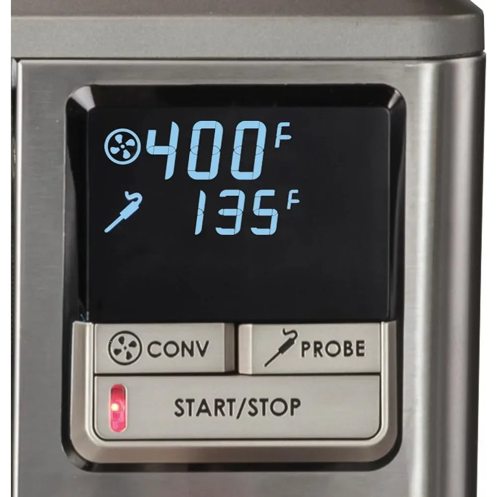 Wolf Gourmet Elite Countertop Convection Oven Toaster Oven Digital Display with Temperature Probe, Stainless Steel with Red Knobs (WGCO150S)