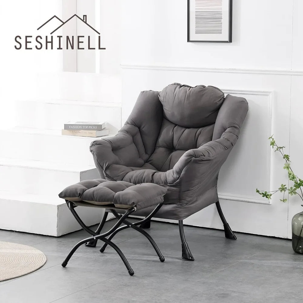 Lazy Chair with Ottoman, Modern Accent Chair Contemporary Lounge Leisure Sofa Chair with Armrests