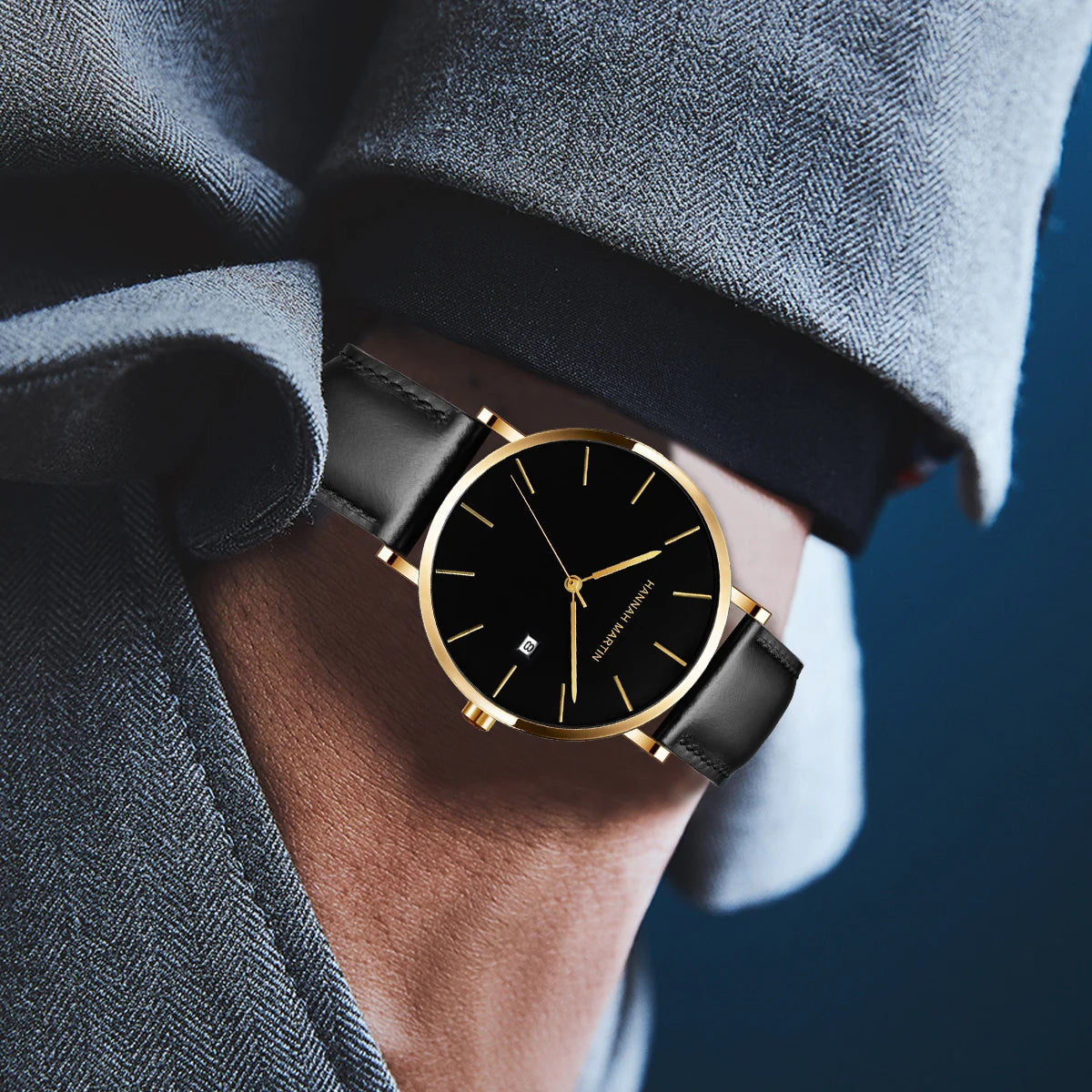 Watch For Men Business Style Genuine Leather Japanese Movement Gold Black Fashion Simplicity 3Bar Waterproof Quartz Men Watches
