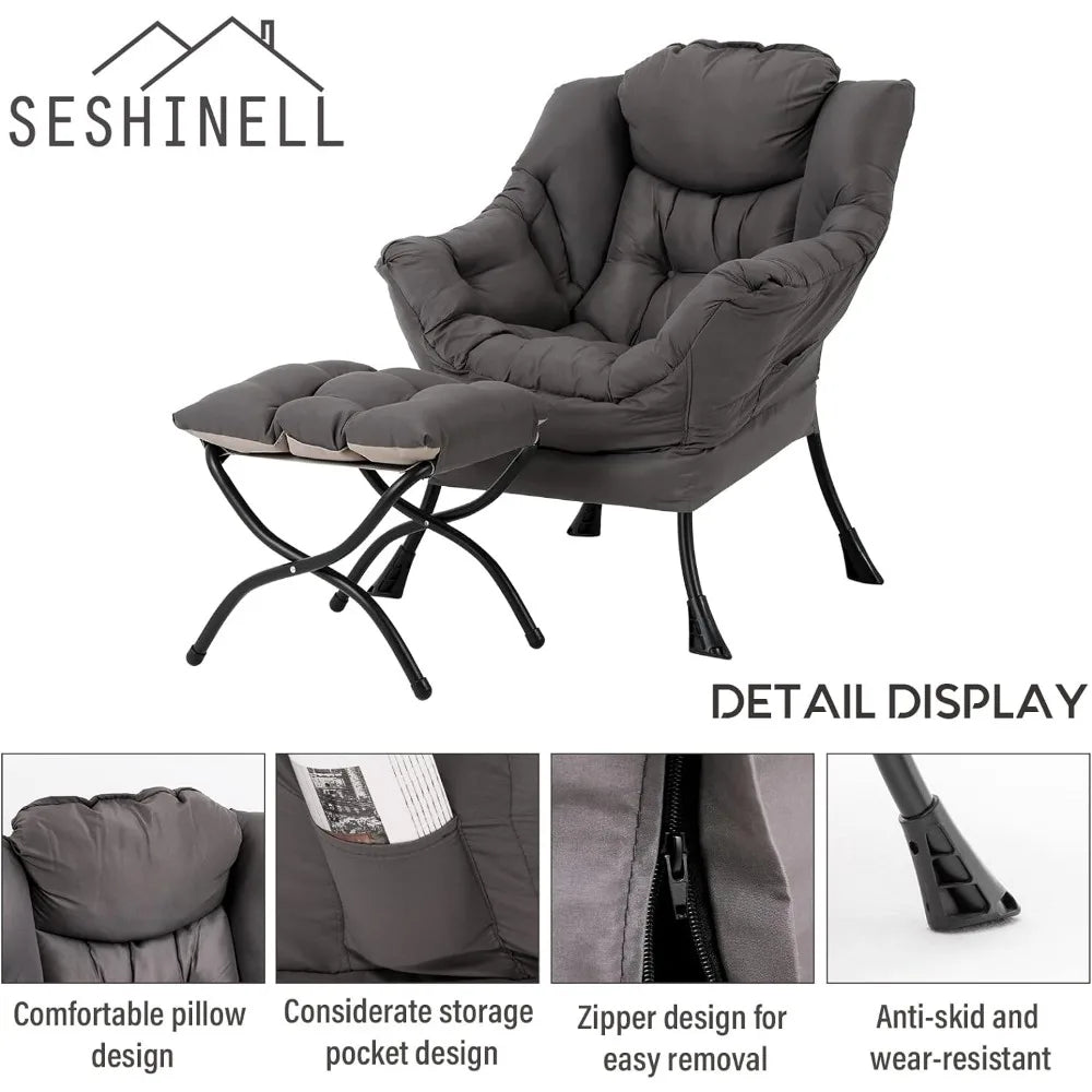 Lazy Chair with Ottoman, Modern Accent Chair Contemporary Lounge Leisure Sofa Chair with Armrests