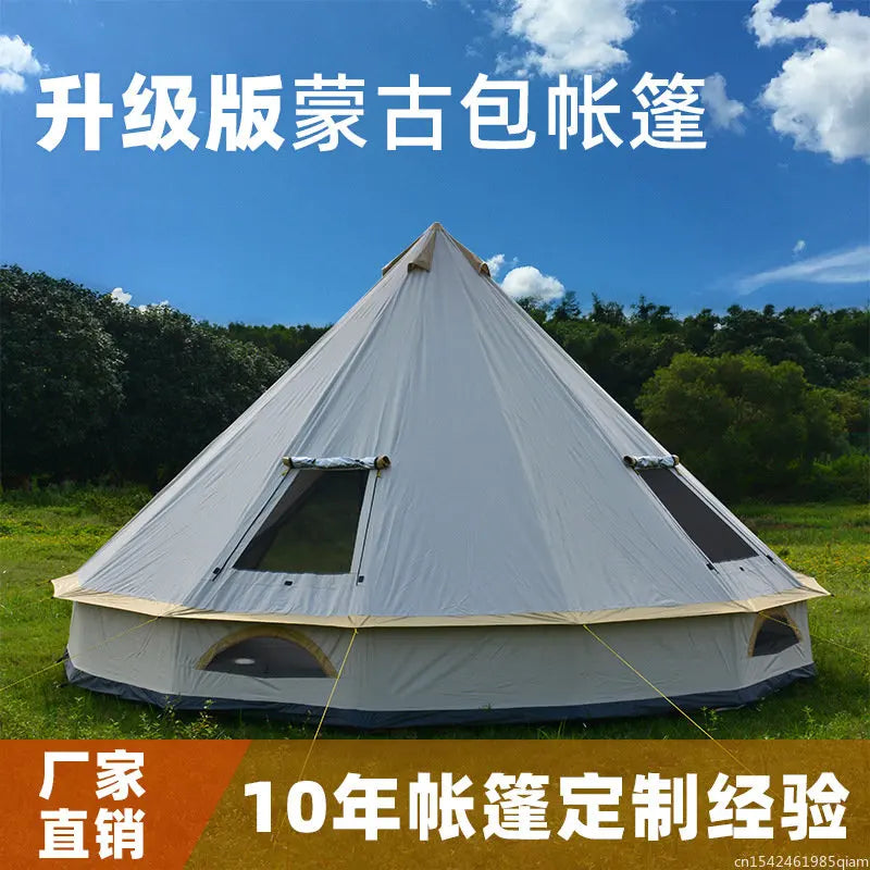 6-10Persons Luxury Mongolia Yurt Family Travel Hiking Antistorm Outdoor Camping Castle Tent Silver Coated UV Function