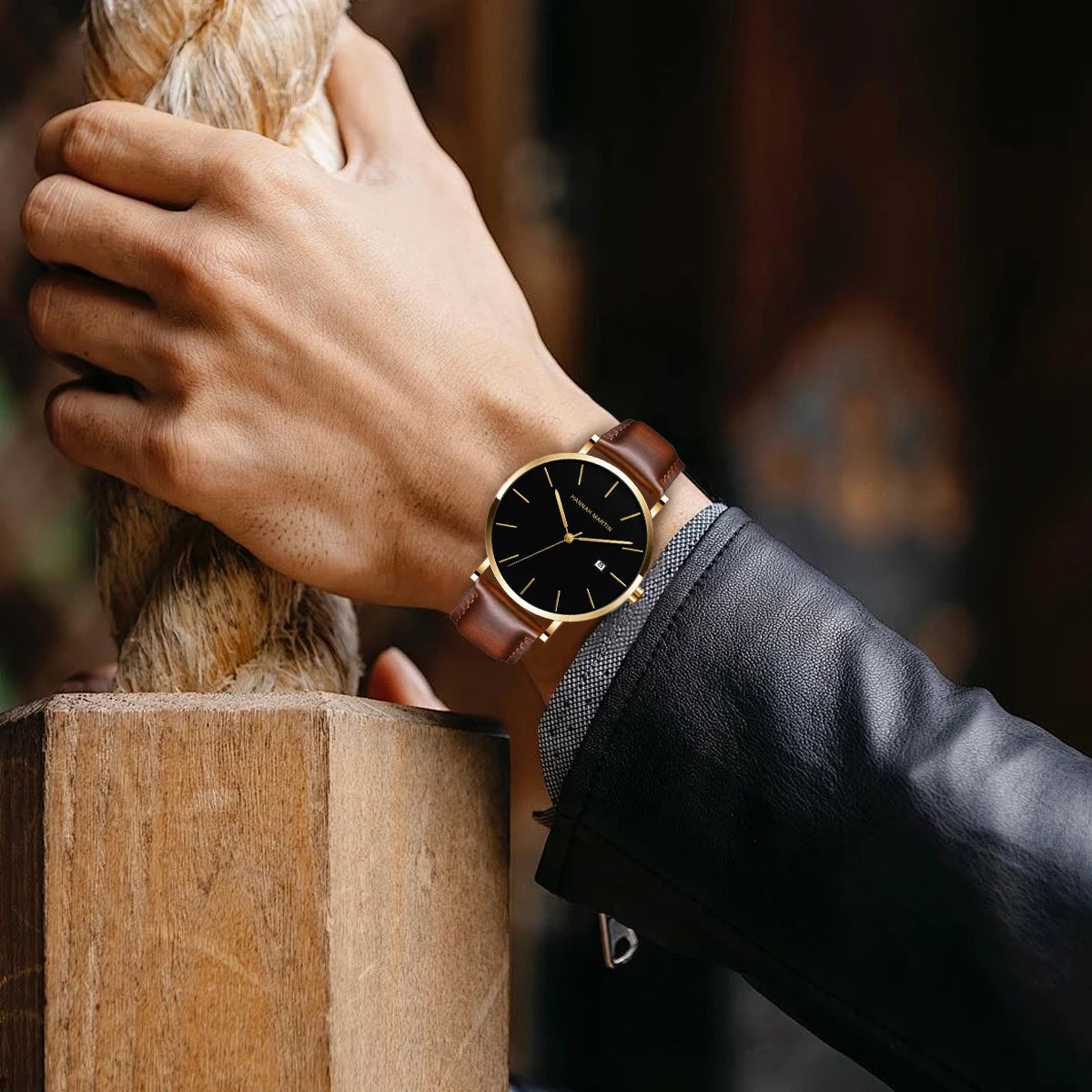 Watch For Men Business Style Genuine Leather Japanese Movement Gold Black Fashion Simplicity 3Bar Waterproof Quartz Men Watches