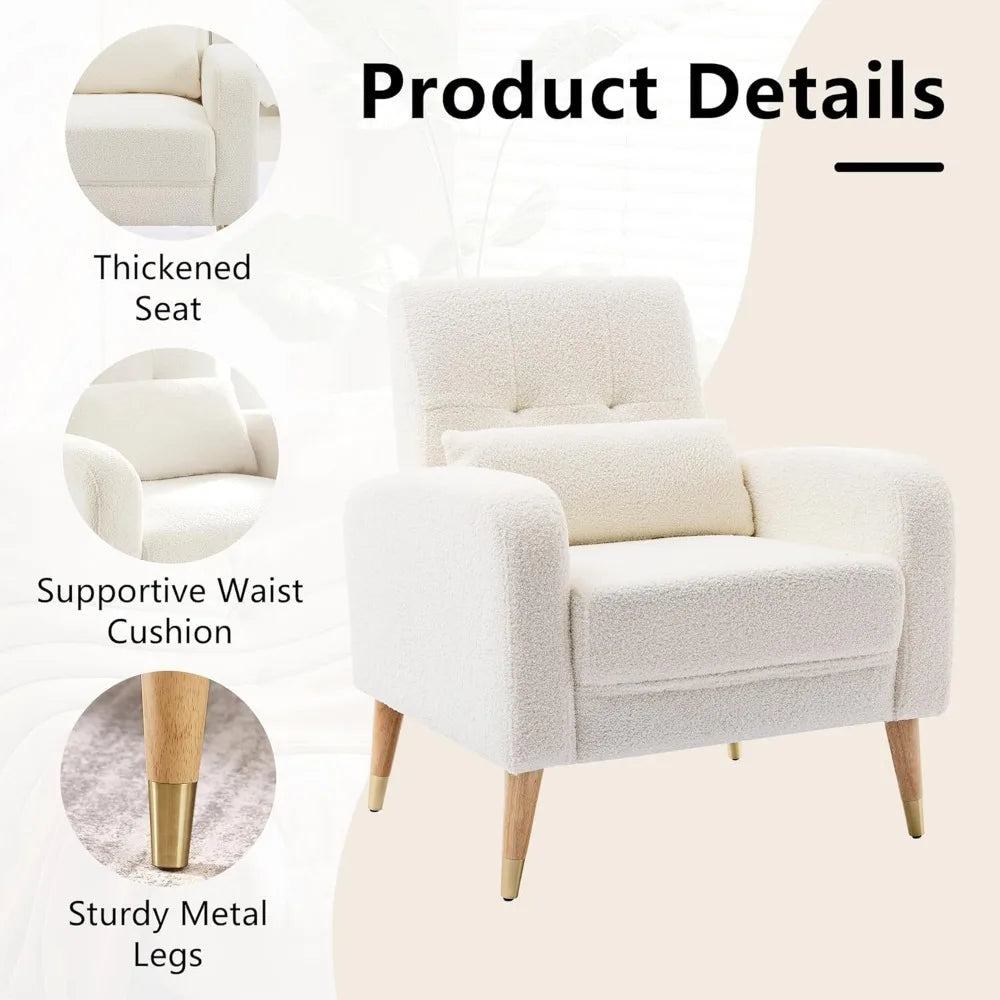 Mid-Century Modern Accent Chair, Upholstered Armchair Living Room Chair, Comfy Single Sofa Chair with Sturdy Legs, Polyester