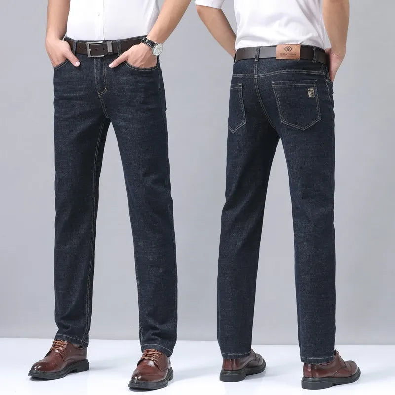 Denim New Men's Jeans Elastic Business Straight Fashion Long Pants New Arrivals Comfortable Daily Pants Black Blue Trousers