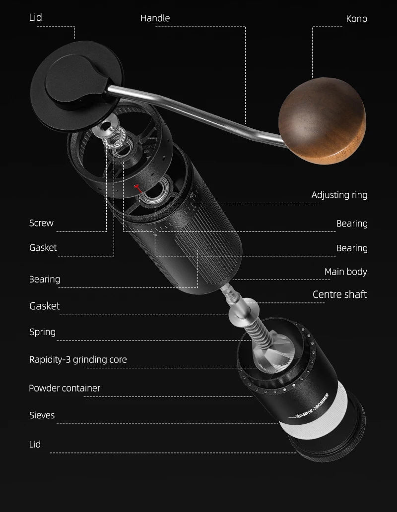 MHW-3BOMBER Externally Adjustable Coffee Grinder Manual Espresso Grinding Machine Barista Portable Hand Coffee Maker Cafe Tools