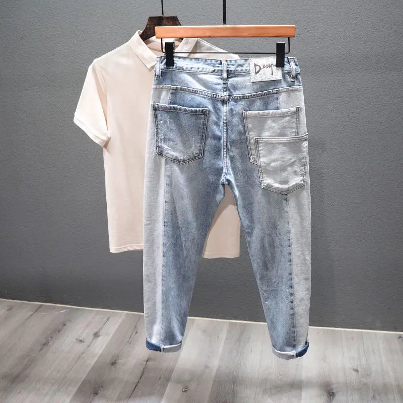Men's Casual Denim Jeans Spring and Autumn New Arrival Vintage Patchwork Designer Cowboy Pencil Pants Fashion Handsome Trousers