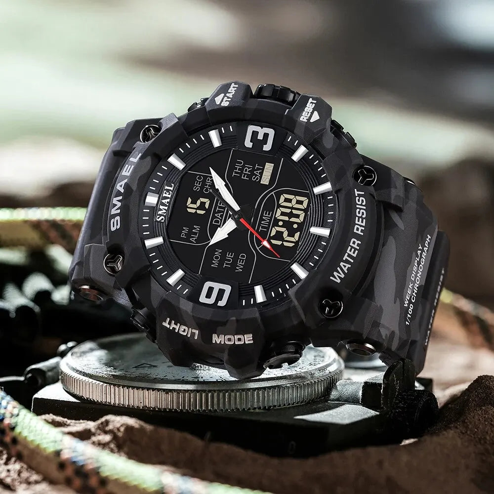 SMAEL 8049MC Camouflage New Style Digital Waterproof Sports Watches Men's Shock Analog Dual Display Watch
