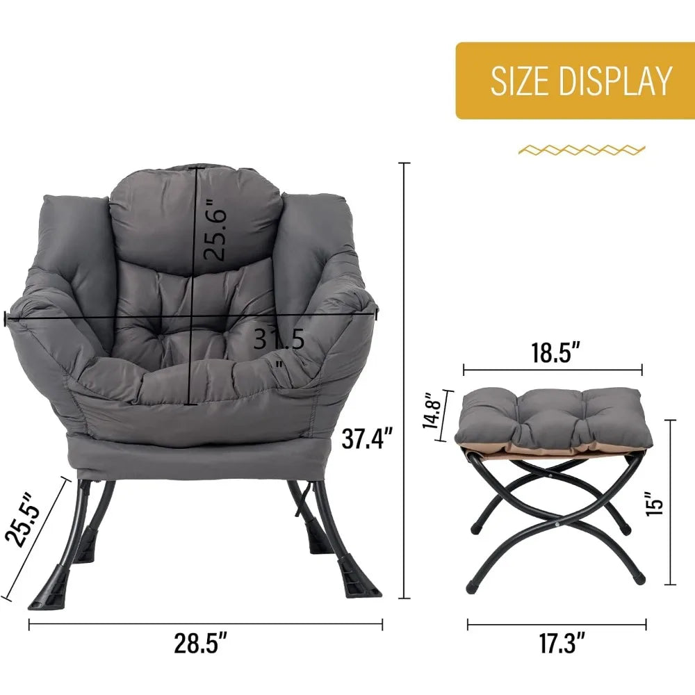 Lazy Chair with Ottoman, Modern Lounge Accent Chair with Armrests and a Side Pocket, Leisure Upholstered Sofa Chair Reading
