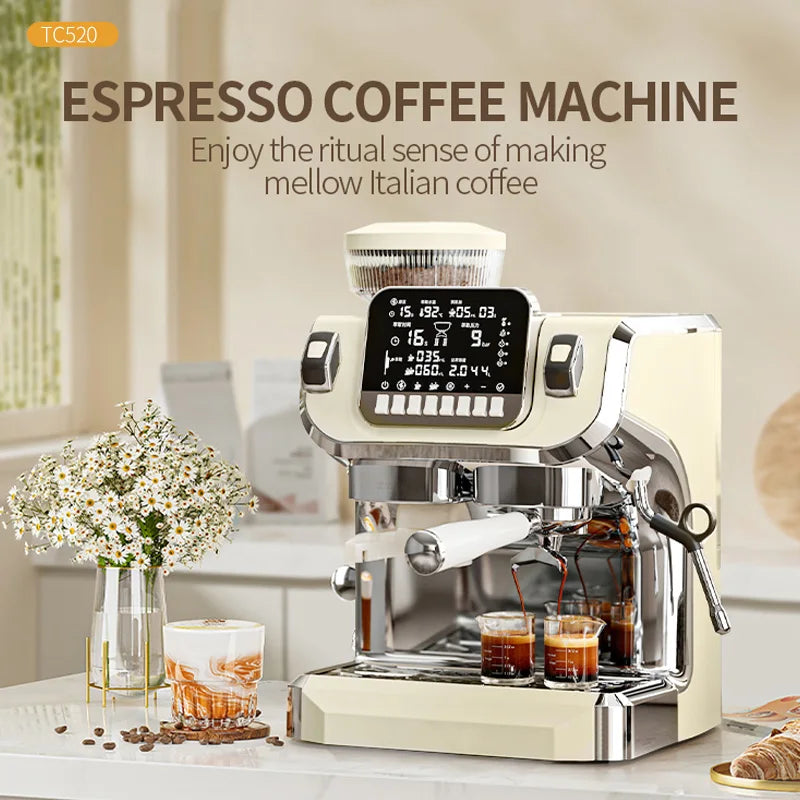Mcilpoog TC520 Semi Automatic Coffee Machine with Grinder & Steamer, 6-Inch Large Display, Coffee Maker for Home and Office.