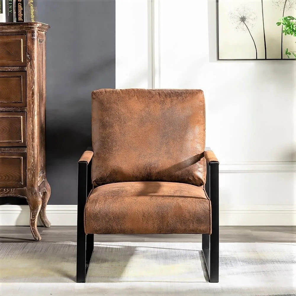 Classic Mid Century Modern Accent Chair with Durable Square Metal Frame, Armchair for Living Room, Bedroom