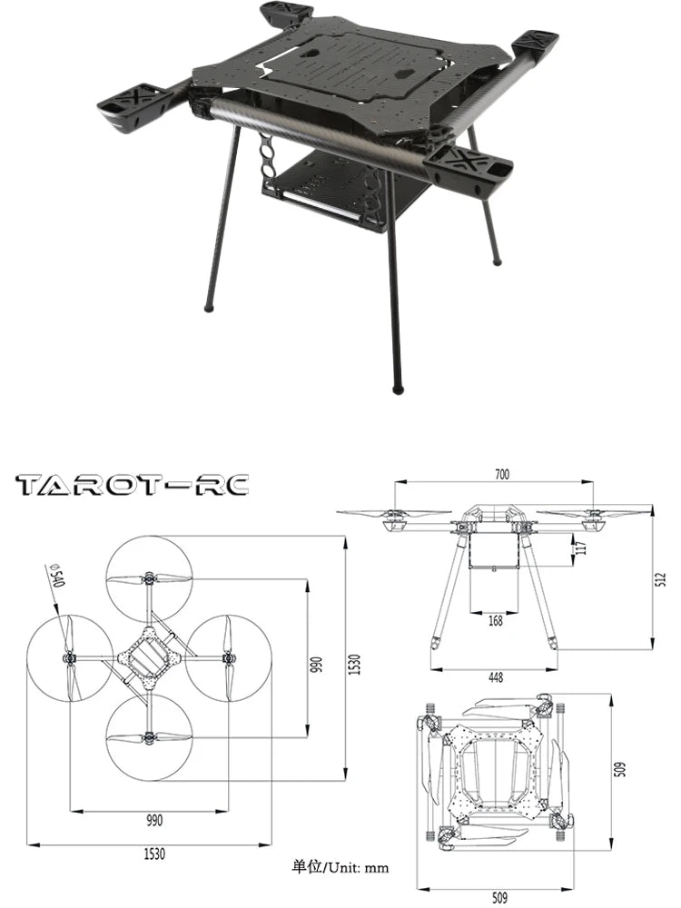 Tarot-rc Camera Drone Professional Accessories Tarot Q990 Carbon Fiber Folding Frame Kit Quadcopter Frame Landing Gear TL4Q990
