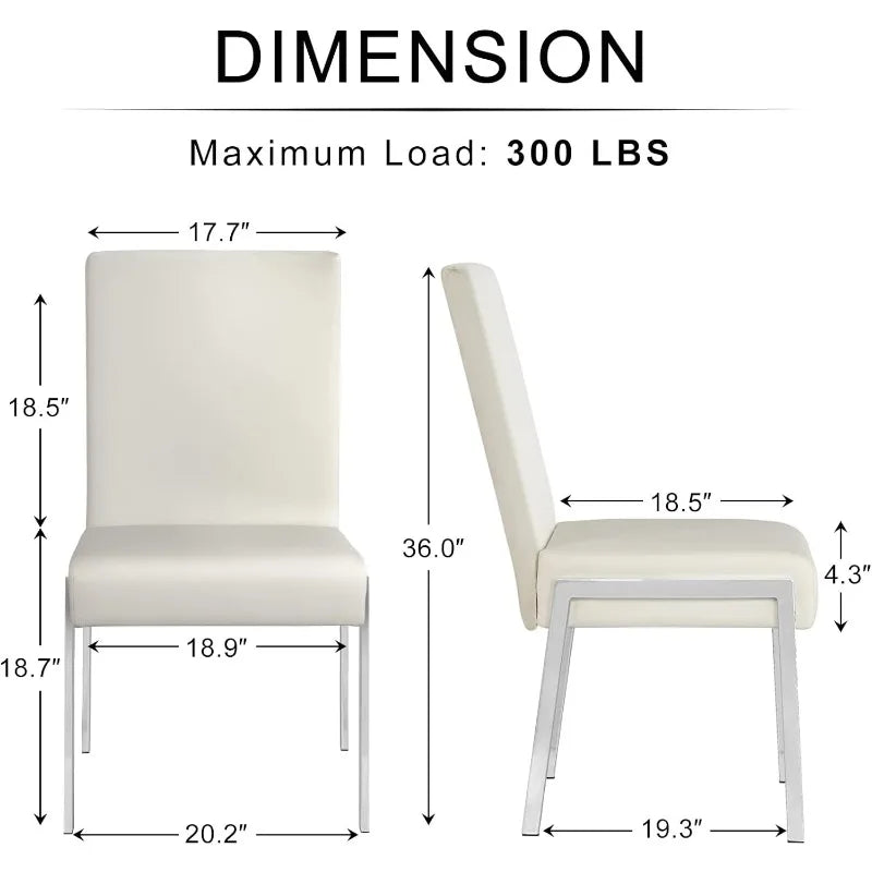 KithKasa Modern Faux Leather Upholstered Dining Chairs Set of 2, Accent Chairs with Chromed Metal Legs for Kitchen Dining Room