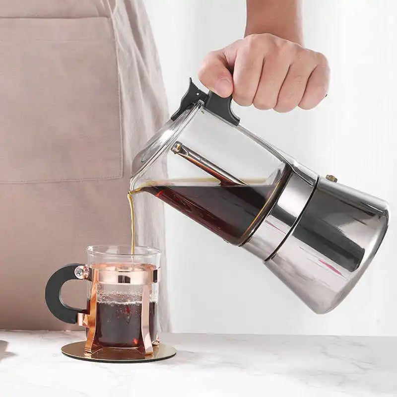 Pot Crystal Glass Top Stainless Steel Stovetop Pot Italian Coffee Maker for 4 Cups Italian coffee machine