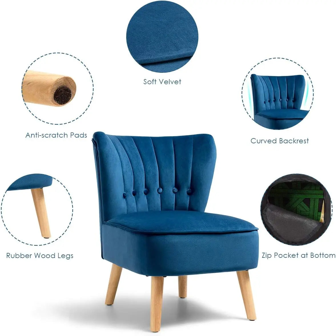 Set of 2 Modern Velvet Accent Chair, Small Upholstered Leisure Sofa Chair w/Wood Legs, Thickly Padded and Button Tufted