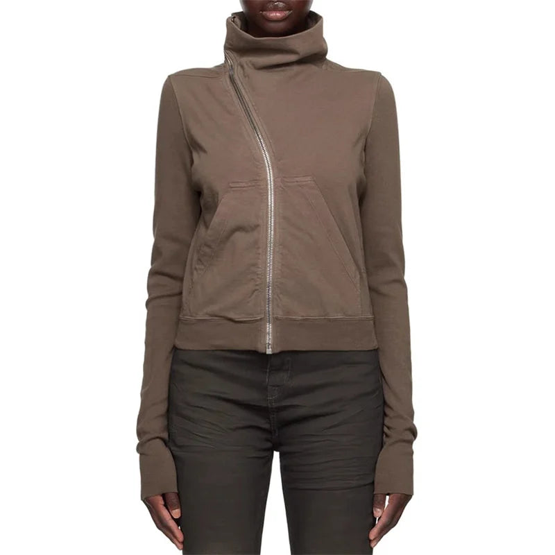 women sweatshirts 2024 Spring New Asymmetric Zipper Women's Coat Leisure sports knitted cardigan High quality long sleeved top