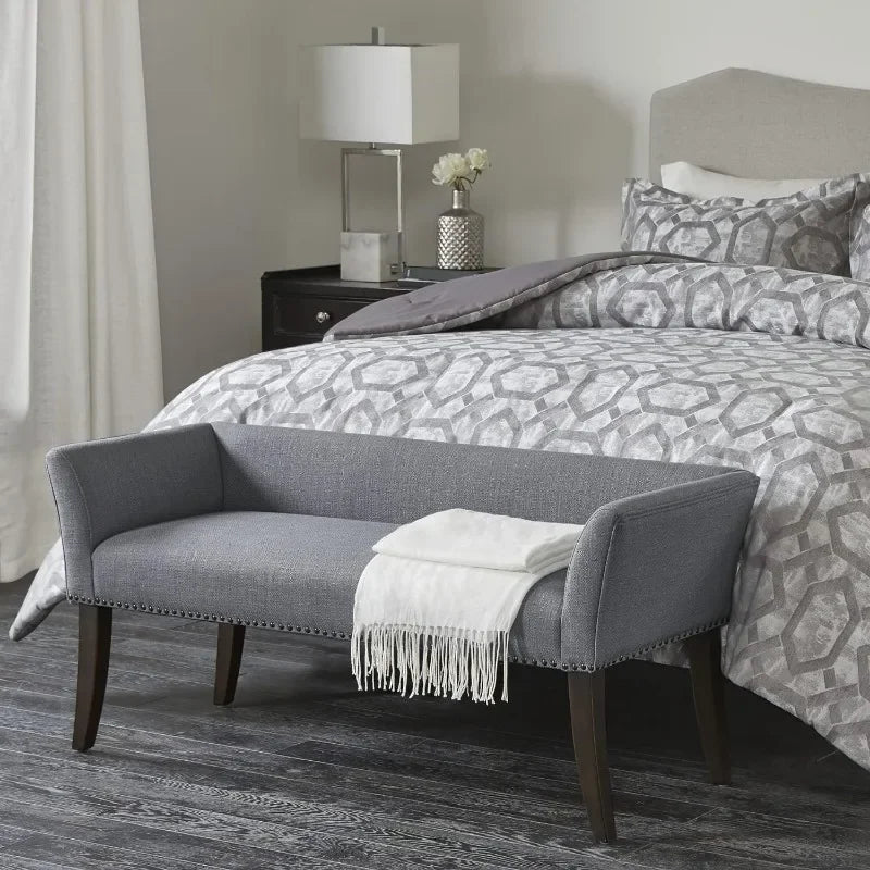 Madison Park Welburn Upholstered Tufted Entryway Accent Bench with Back, Nailhead Trim, and Padded Seat Mid-Century Modern