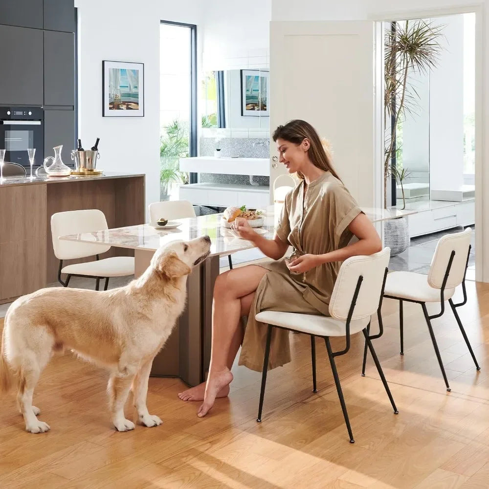 Fabric Dining Room Chairs Accent Diner Chair Stylish Kitchen Chairs With Solid Metal Legs and Curved Back Cream Home Furniture