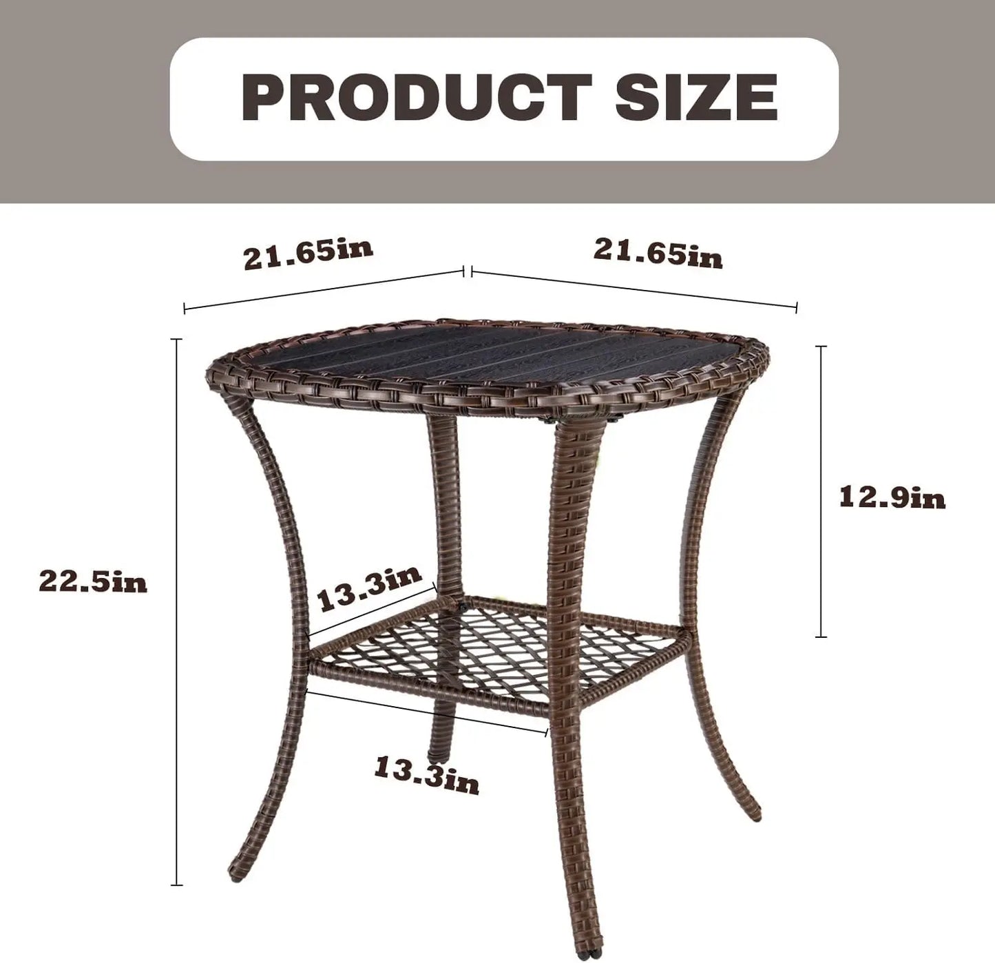 Outdoor Side Table Patio Wicker Coffee Table Outdoor End Table Rattan Bistro with Storage & Poly Lumber Top Square
