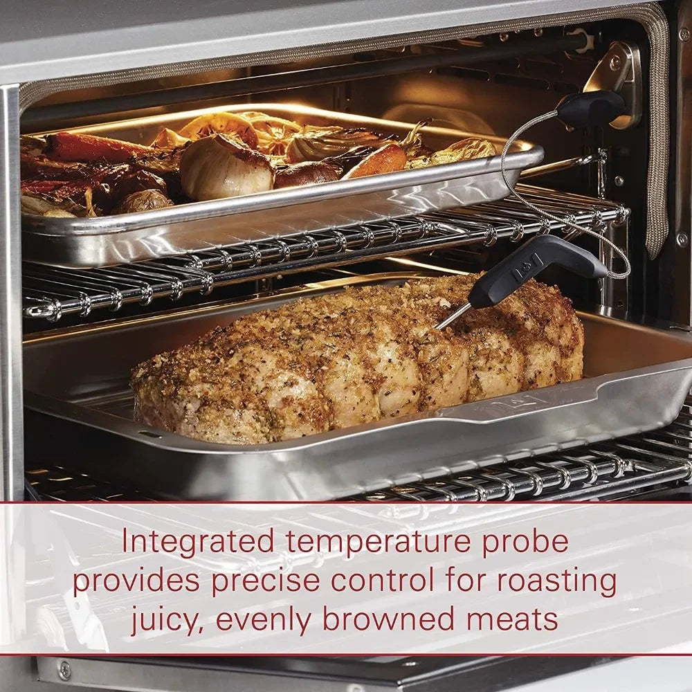 Wolf Gourmet Elite Countertop Convection Oven Toaster Oven Digital Display with Temperature Probe, Stainless Steel with Red Knobs (WGCO150S)