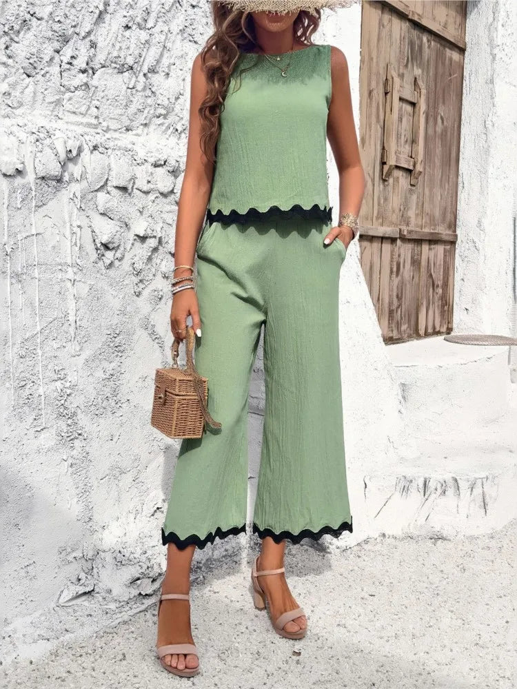 Summer Green Shirt Top Pants 2 Piece Set Fashion Casual Suit New 2024 Female Elegant Office Sweet Sets Women's Clothing Solid