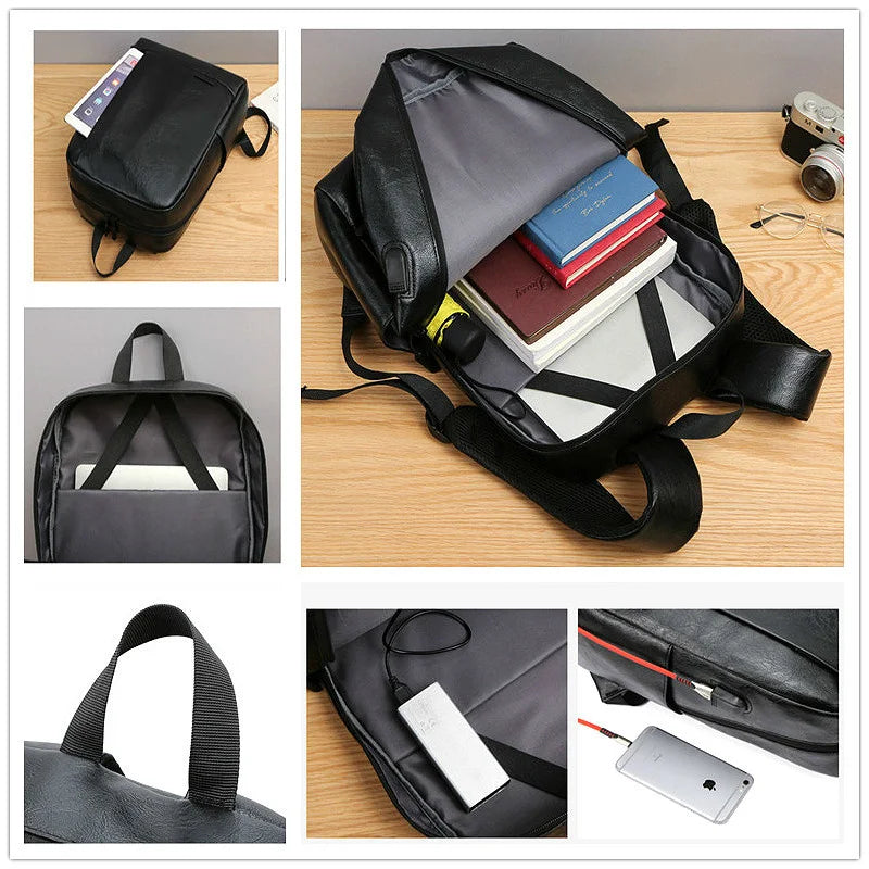 Men's PU Leather Laptop Backpack Waterproof Usb Charging Lightness Backpacks Outdoor Travel School Bagpacks Fitness Bag