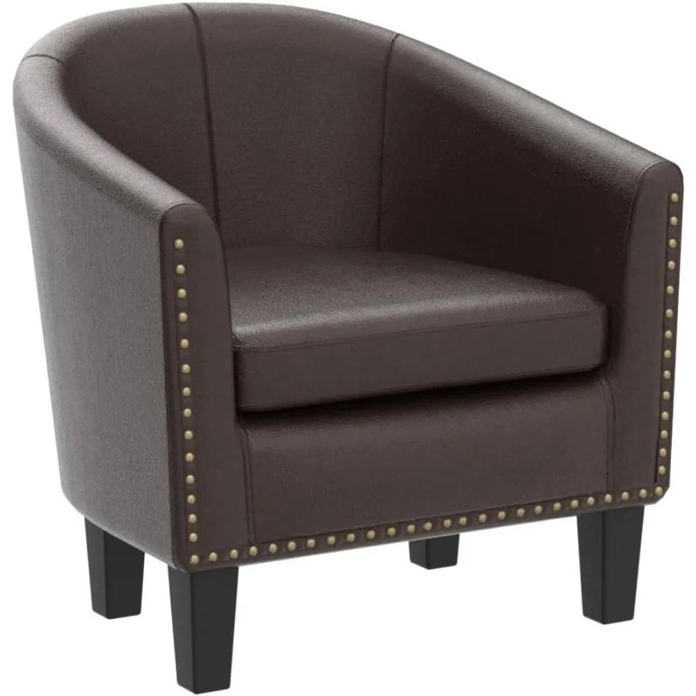 Duilio Club Style Barrel Armchair For Living Room Faux Leather Accent Chair, Leather Brown