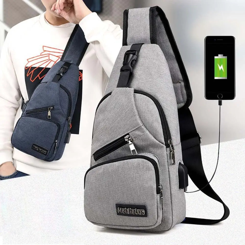 Casual Women Sport Small Bag Safety Pocket Earphone USB Charging Men's Chest Bag Sling Backpack Crossbody Bag Outdoor Bags
