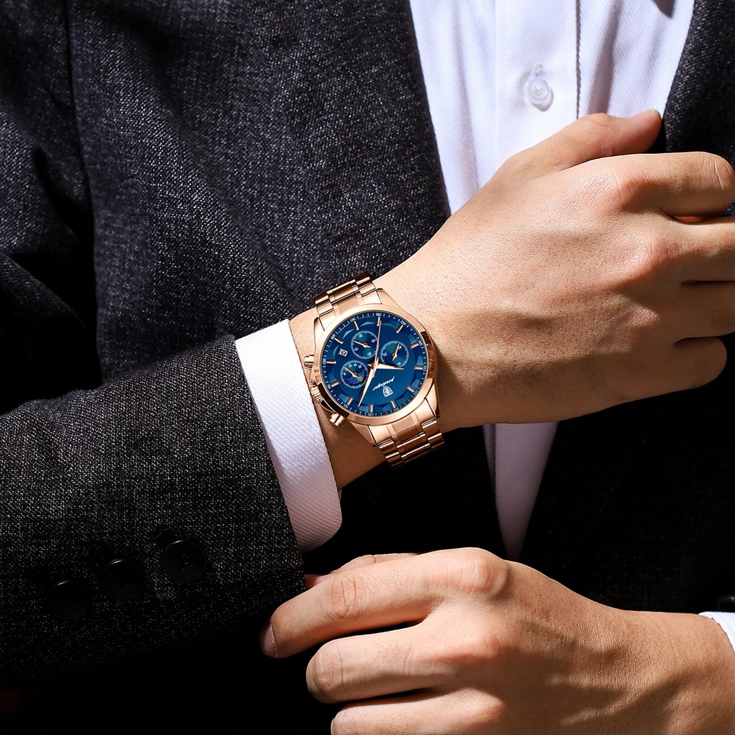 POEDAGAR 2023 Luxury Man Wristwatch Military Waterproof Luminous Chronograph Men Watch Stainless Steel Men's Quartz Watches+box