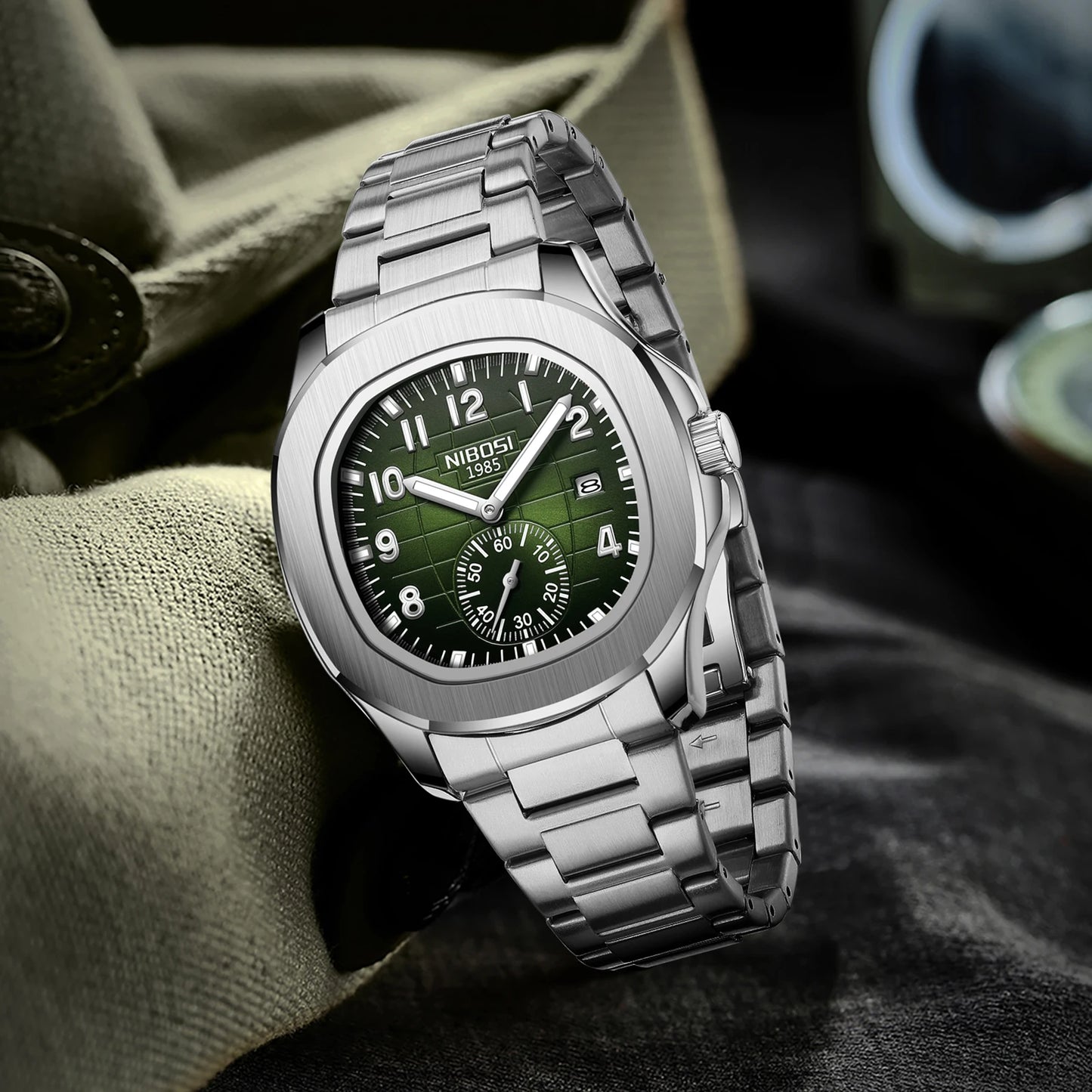 NIBOSI Brand Luxury Men Watch Stainless Steel Luminous Date Watch Rhombus Casual Luminous Watches for Men relogios masculino