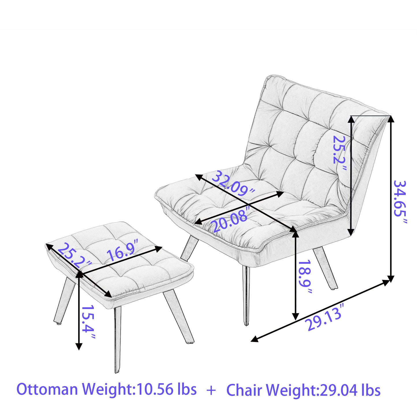 Modern Soft Teddy Fabric Material Large Width Accent Chair Leisure Chair Armchair TV Chair Bedroom Chair With Ottoman Black Legs