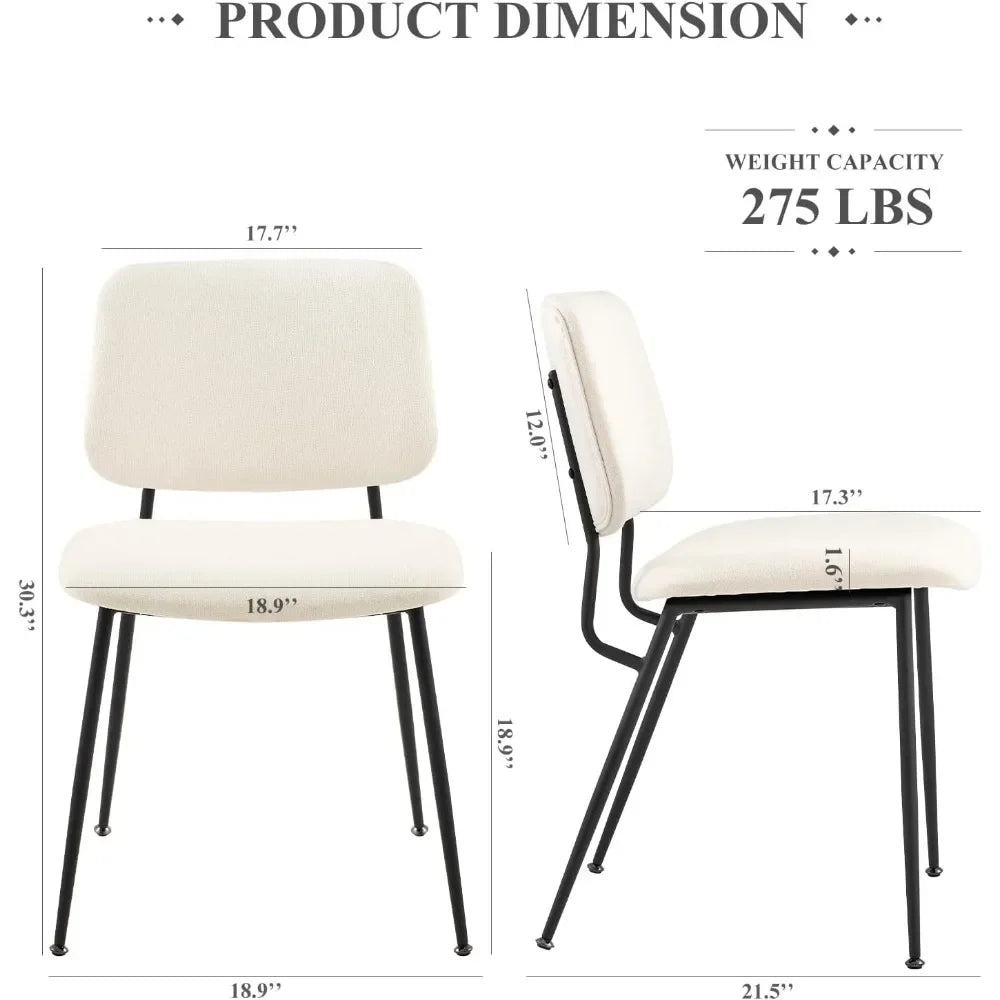 Fabric Dining Room Chairs Accent Diner Chair Stylish Kitchen Chairs With Solid Metal Legs and Curved Back Cream Home Furniture