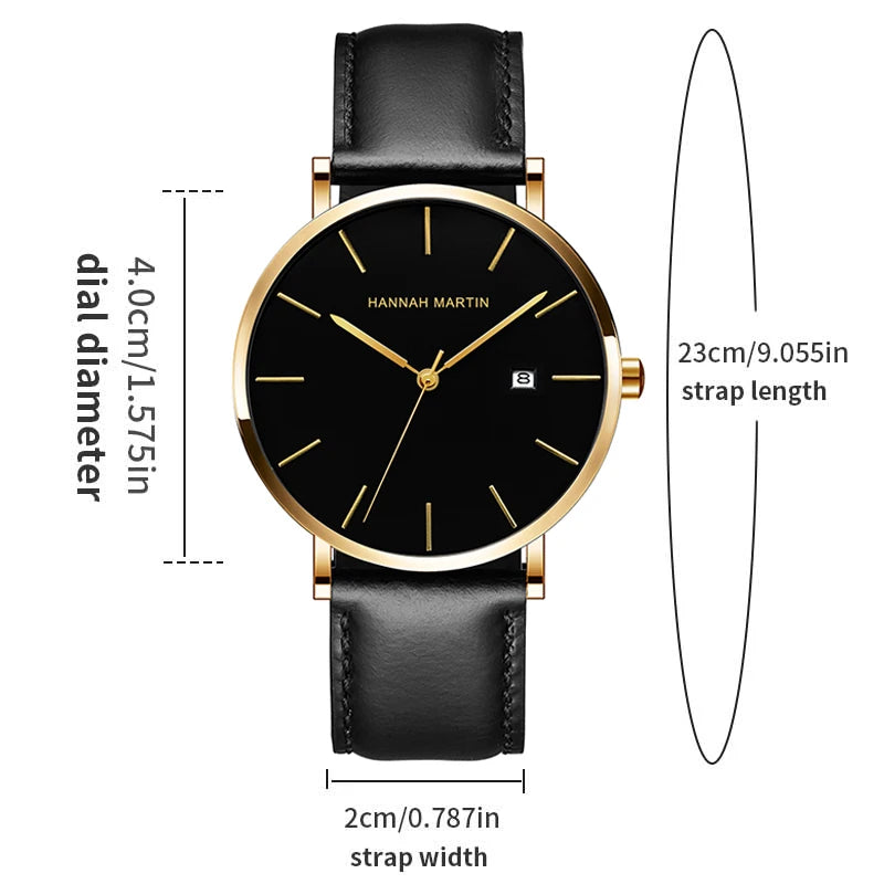 Watch For Men Business Style Genuine Leather Japanese Movement Gold Black Fashion Simplicity 3Bar Waterproof Quartz Men Watches