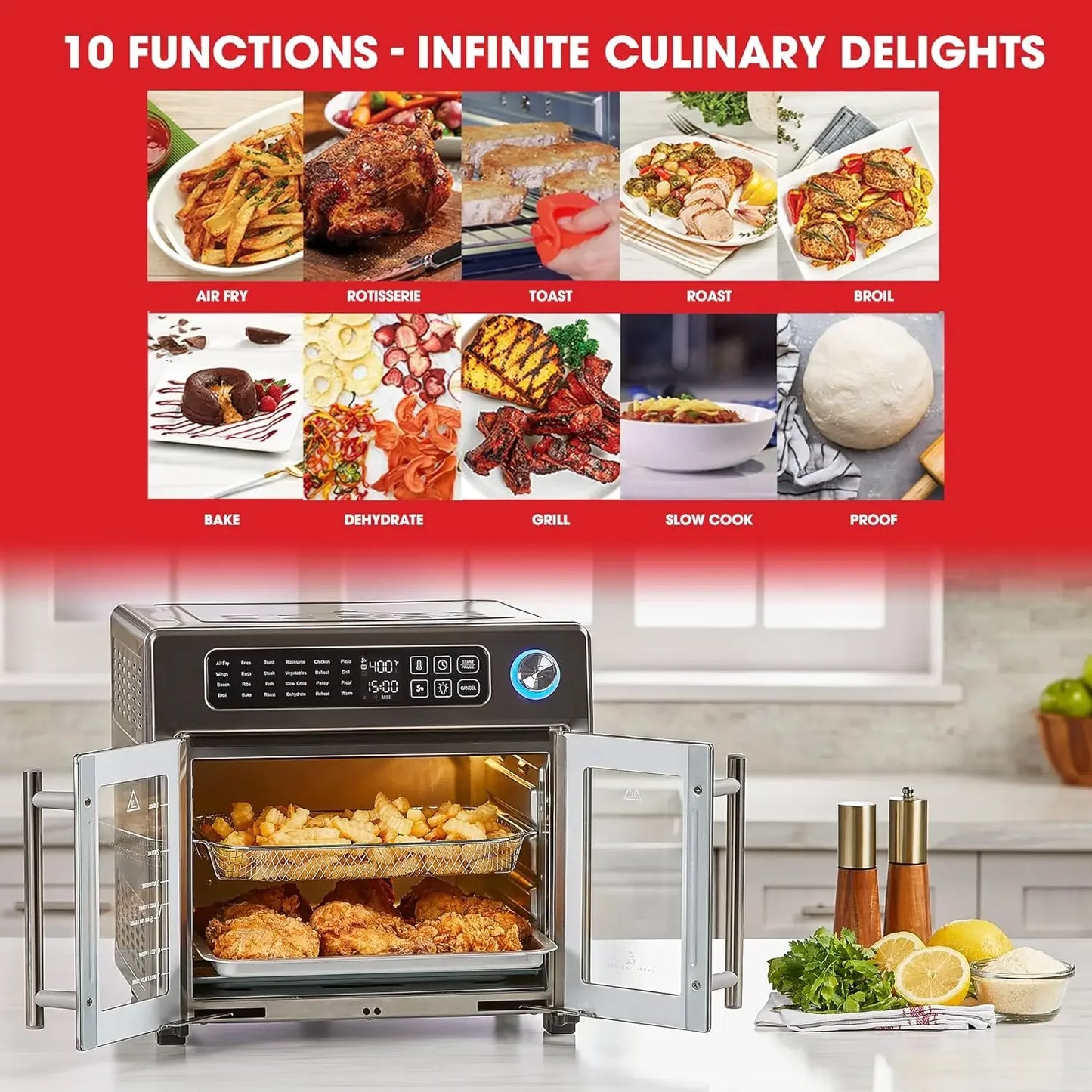 Kitchen suppliesEmeril Lagasse 26 QT Extra Large Air Fryer, Convection Toaster Oven with French Doors, Stainless Steel