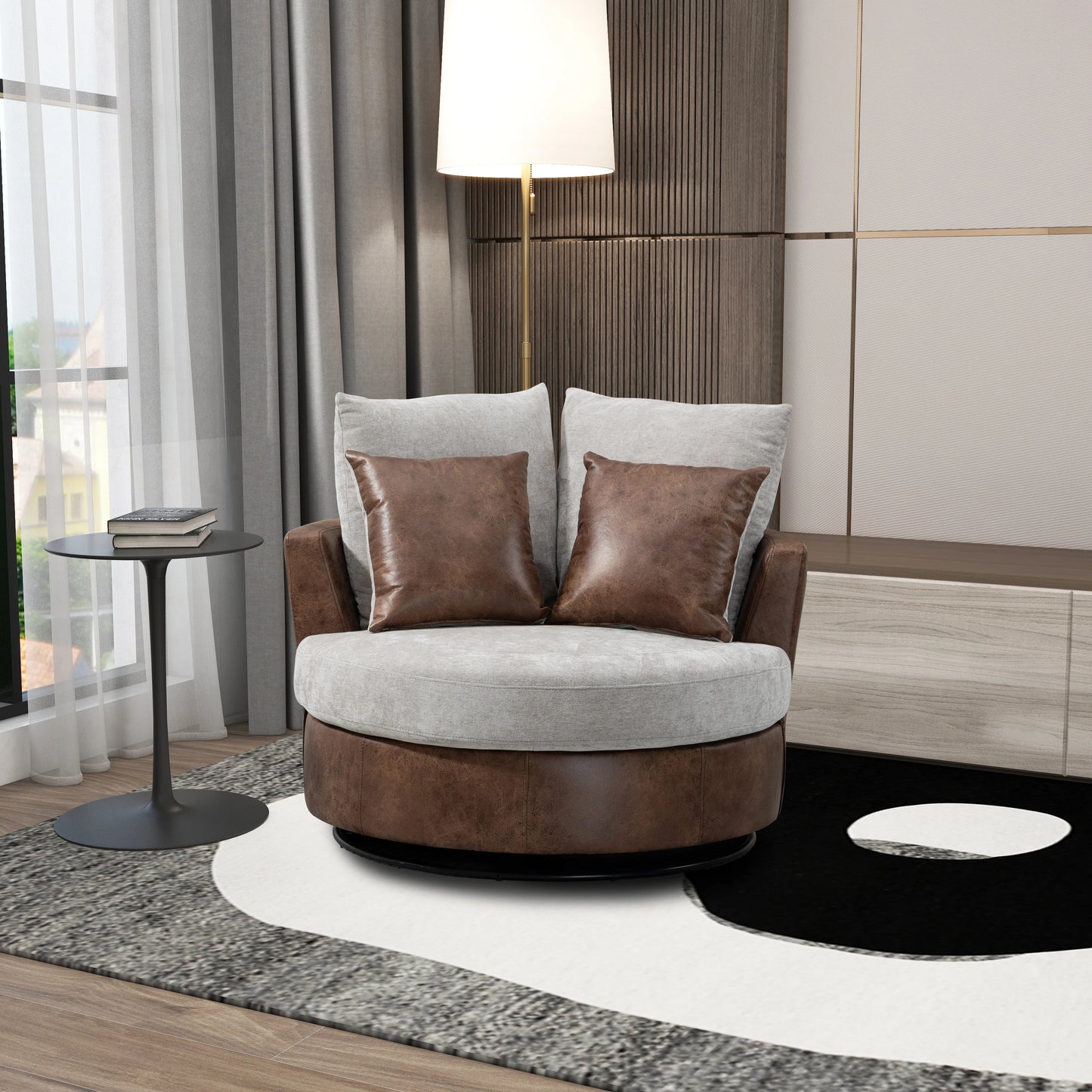 42.2"W Swivel Accent Barrel Chair and Sofa With 4 Pillows 360 Degree Swivel Round Sofa Oversized Arm Chair Cozy Club Chair