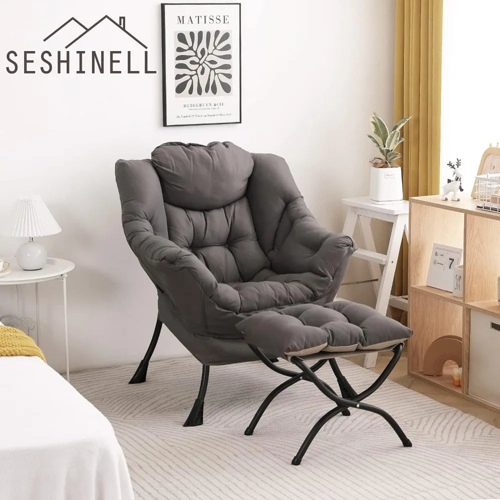 Lazy Chair with Ottoman, Modern Accent Chair Contemporary Lounge Leisure Sofa Chair with Armrests