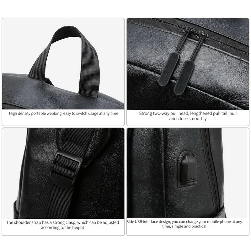 Men's PU Leather Laptop Backpack Waterproof Usb Charging Lightness Backpacks Outdoor Travel School Bagpacks Fitness Bag