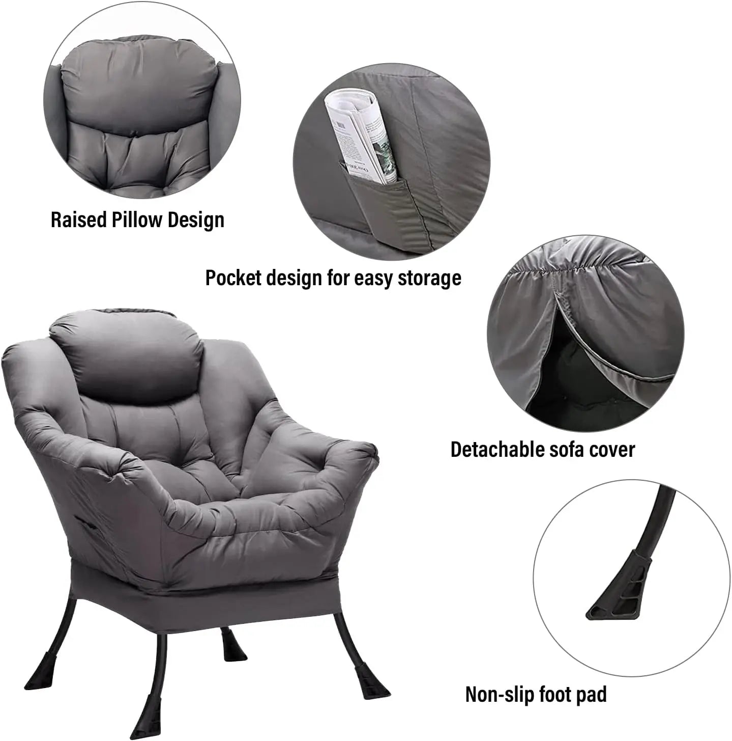 Modern Lounge Accent Chair with Armrests and a Side Pocket, Leisure Upholstered Sofa Chair Reading Chair with Footrest