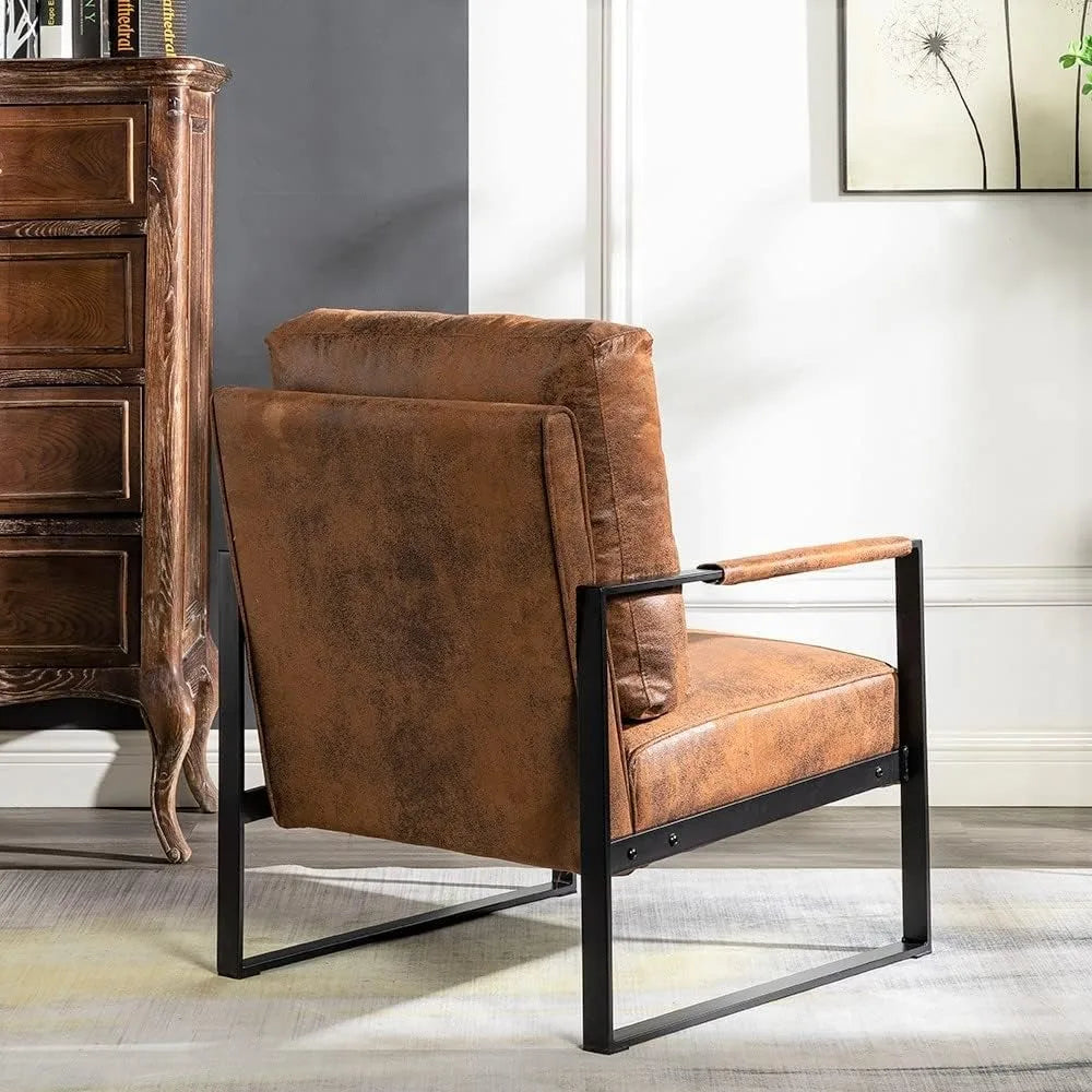 Classic Mid Century Modern Accent Chair with Durable Square Metal Frame, Armchair for Living Room, Bedroom