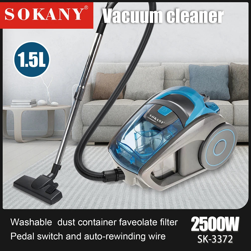 Electric Vacuum Cleaner 1500ML Wired Portable 2500W Powerful Dust Cleaning Machine Sweeper for Floors Carpet Furniture Window Coverings Sills Sofa Bed Home Business