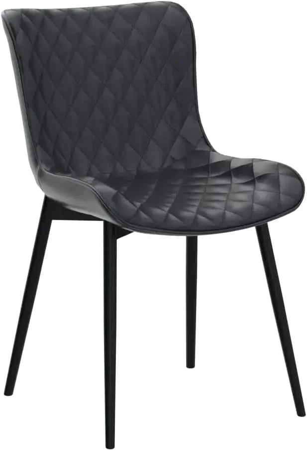 YOUTASTE Black Dining Chairs Set of 2 Mid Century Modern PU Leather Diamond Upholstered Accent Guest Dinner Chair with Back