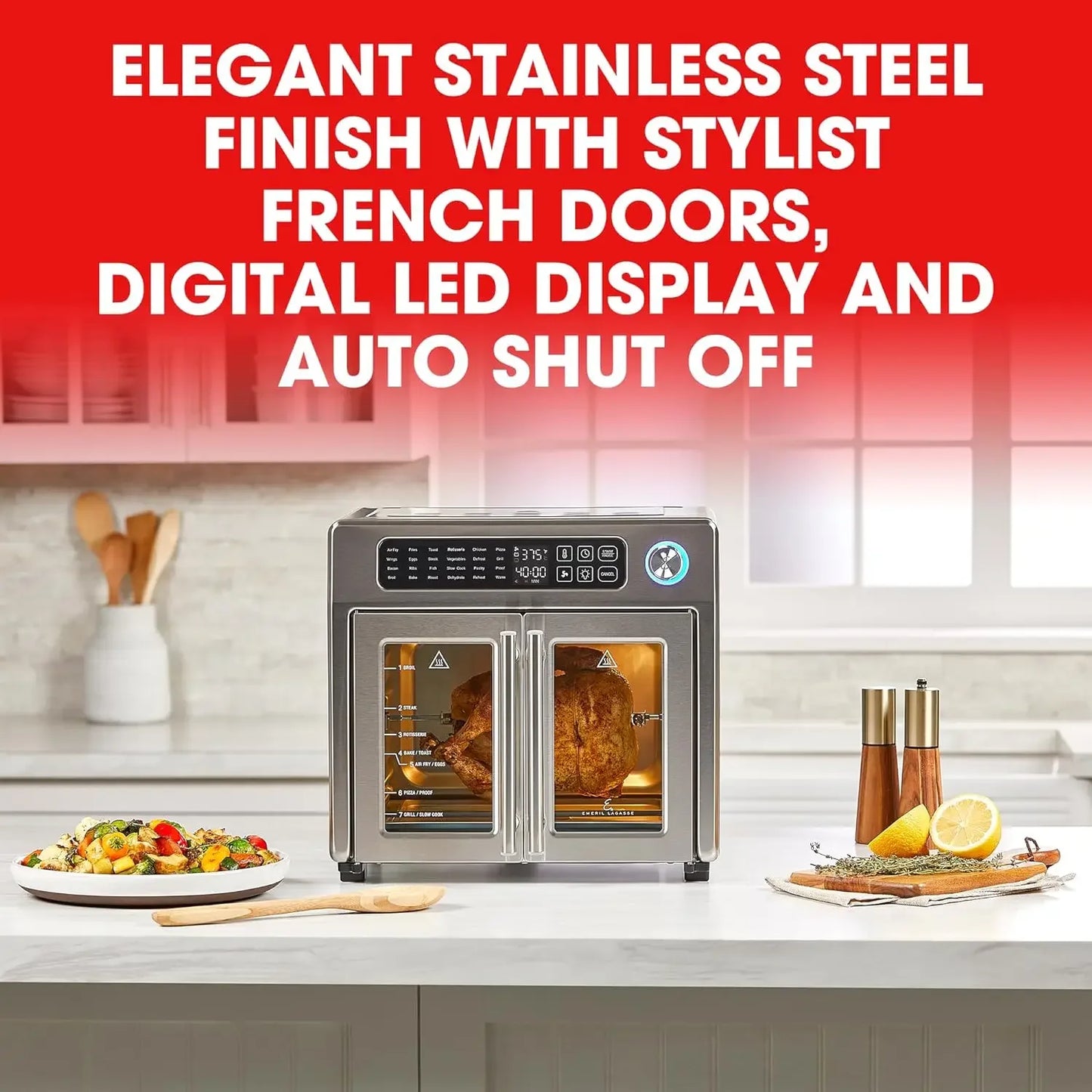 Kitchen suppliesEmeril Lagasse 26 QT Extra Large Air Fryer, Convection Toaster Oven with French Doors, Stainless Steel