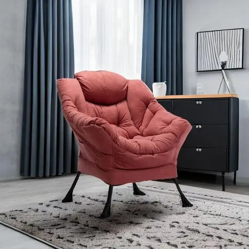 Fabric Large Lazy Chair, Accent Reading Chair, Cozy Lounge Chair with Armrest, Leisure Sofa Chair for Living Room