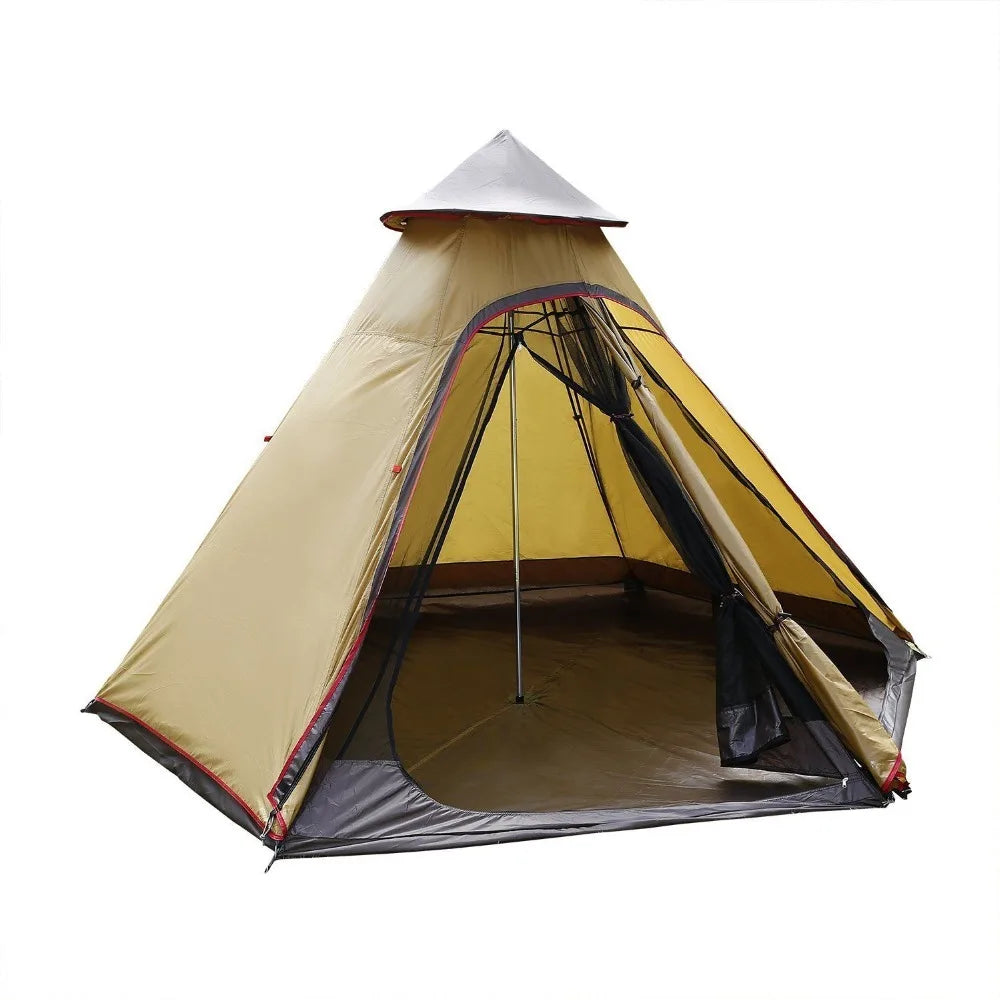 Indian Style Pyramid Tipi Tent UNI Double Door Waterproof Mesh Teepee Camping Luxury Mongolian Yurt Family Tent Lightweight