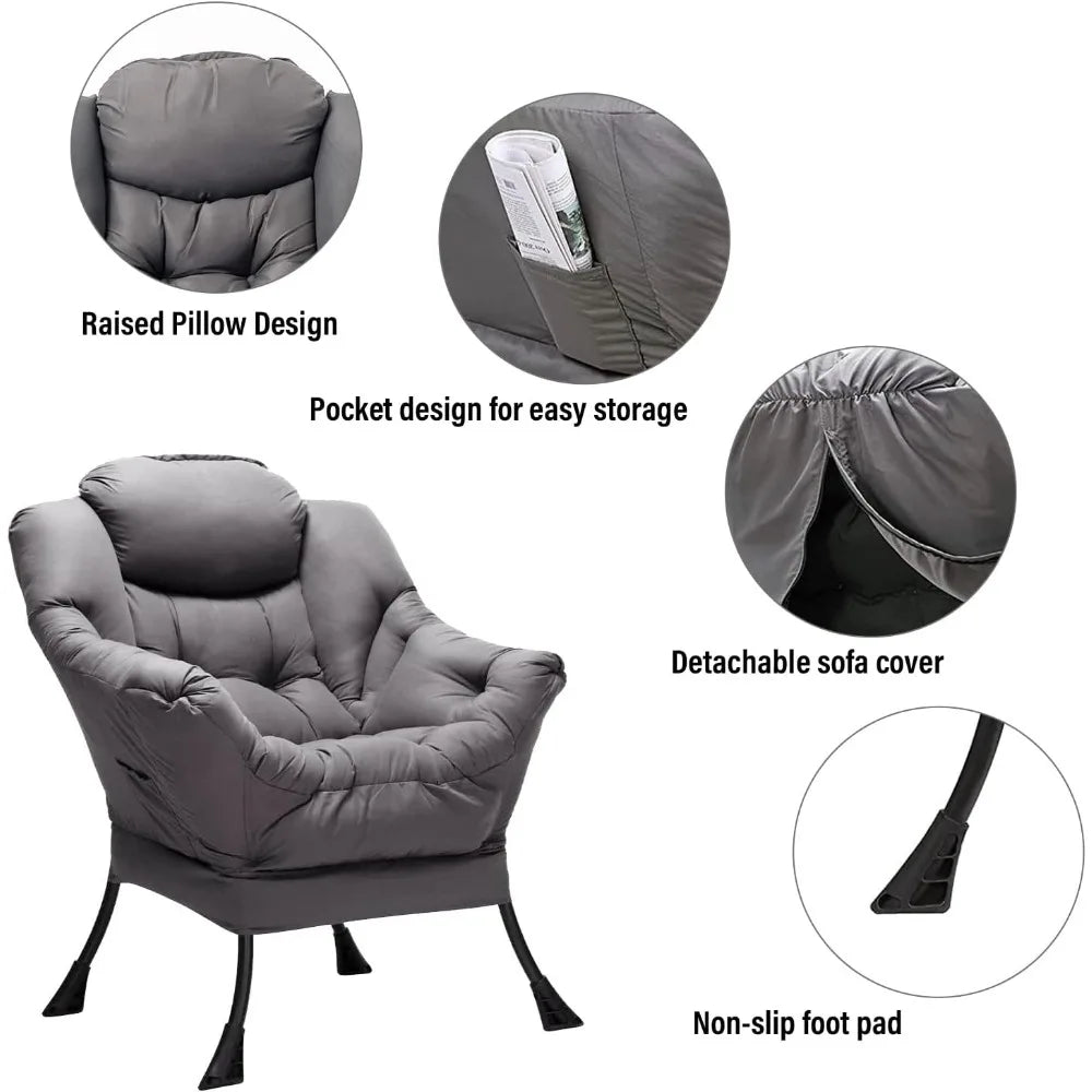 Lazy Chair with Ottoman, Modern Lounge Accent Chair with Armrests and a Side Pocket, Leisure Upholstered Sofa Chair Reading